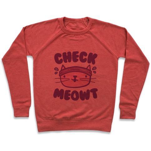 Virgin Teez  Pullover Crewneck Sweatshirt / x-small / Heathered Red CHECK MEOWT CREWNECK SWEATSHIRT