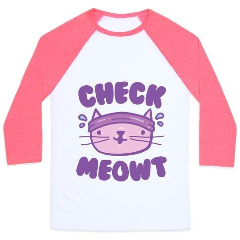 Virgin Teez  Baseball Tee Unisex Classic Baseball Tee / x-small / White/Neon Pink CHECK MEOWT UNISEX CLASSIC BASEBALL TEE