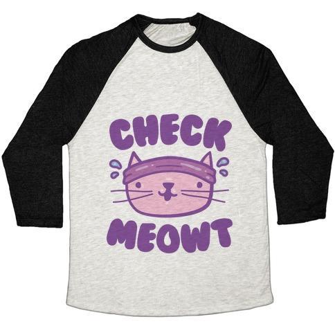 Virgin Teez  Baseball Tee Unisex Tri-Blend Baseball Tee / small / Oatmeal / Black CHECK MEOWT UNISEX TRI-BLEND BASEBALL TEE