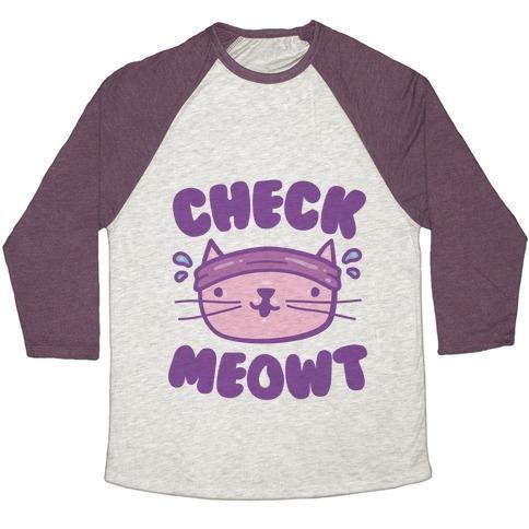 Virgin Teez  Baseball Tee Unisex Tri-Blend Baseball Tee / small / Oatmeal / Maroon CHECK MEOWT UNISEX TRI-BLEND BASEBALL TEE
