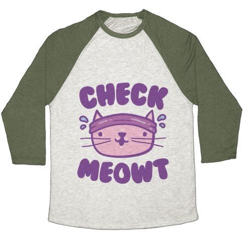 Virgin Teez  Baseball Tee Unisex Tri-Blend Baseball Tee / small / Oatmeal / Moss CHECK MEOWT UNISEX TRI-BLEND BASEBALL TEE