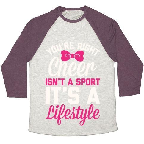 Virgin Teez  Baseball Tee Unisex Tri-Blend Baseball Tee / small / Oatmeal / Maroon CHEER ISN'T A SPORT, IT'S A LIFESTYLE UNISEX TRI-BLEND BASEBALL TEE