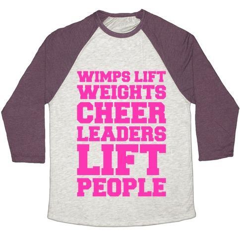 Virgin Teez  Baseball Tee Unisex Tri-Blend Baseball Tee / small / Oatmeal / Maroon CHEERLEADERS LIFT PEOPLE UNISEX TRI-BLEND BASEBALL TEE
