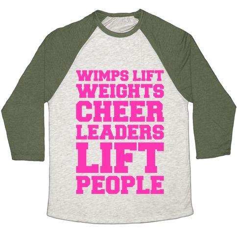Virgin Teez  Baseball Tee Unisex Tri-Blend Baseball Tee / small / Oatmeal / Moss CHEERLEADERS LIFT PEOPLE UNISEX TRI-BLEND BASEBALL TEE