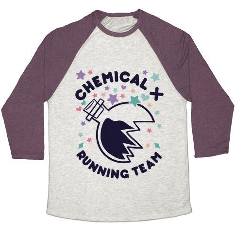 Virgin Teez  Baseball Tee Unisex Tri-Blend Baseball Tee / small / Oatmeal / Maroon CHEMICAL X RUNNING TEAM UNISEX TRI-BLEND BASEBALL TEE