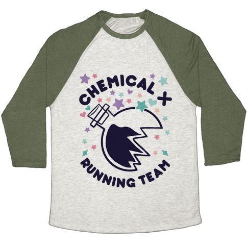 Virgin Teez  Baseball Tee Unisex Tri-Blend Baseball Tee / small / Oatmeal / Moss CHEMICAL X RUNNING TEAM UNISEX TRI-BLEND BASEBALL TEE