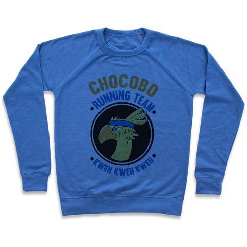 Virgin Teez  Pullover Crewneck Sweatshirt / x-small / Heathered Blue CHOCOBO RUNNING TEAM KWEH! CREWNECK SWEATSHIRT