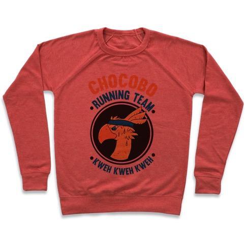 Virgin Teez  Pullover Crewneck Sweatshirt / x-small / Heathered Red CHOCOBO RUNNING TEAM KWEH! CREWNECK SWEATSHIRT
