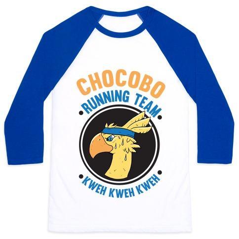 Virgin Teez  Baseball Tee Unisex Classic Baseball Tee / x-small / White/Blue CHOCOBO RUNNING TEAM KWEH! UNISEX CLASSIC BASEBALL TEE