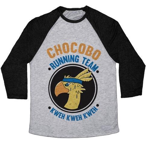 Virgin Teez  Baseball Tee Unisex Tri-Blend Baseball Tee / small / Athletic Gray / Black CHOCOBO RUNNING TEAM KWEH! UNISEX TRI-BLEND BASEBALL TEE