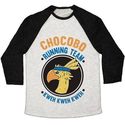 Virgin Teez  Baseball Tee Unisex Tri-Blend Baseball Tee / small / Oatmeal / Black CHOCOBO RUNNING TEAM KWEH! UNISEX TRI-BLEND BASEBALL TEE