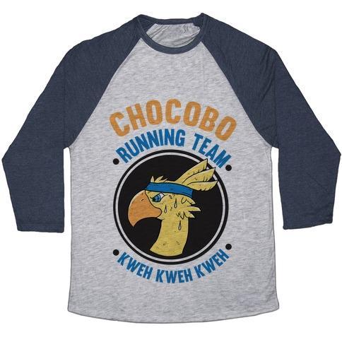 Virgin Teez  Baseball Tee Unisex Tri-Blend Baseball Tee / small / Athletic Gray / Navy CHOCOBO RUNNING TEAM KWEH! UNISEX TRI-BLEND BASEBALL TEE