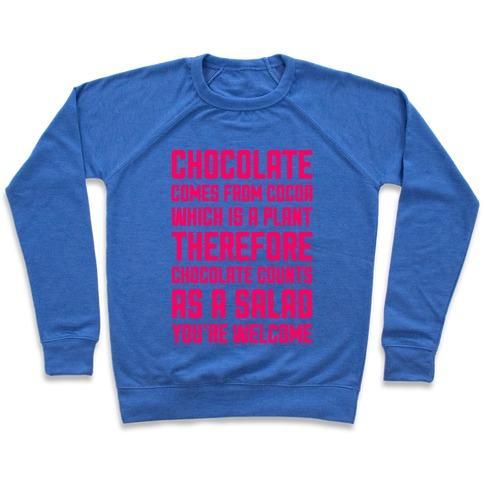 Virgin Teez  Pullover Crewneck Sweatshirt / x-small / Heathered Blue CHOCOLATE SALAD CREWNECK SWEATSHIRT