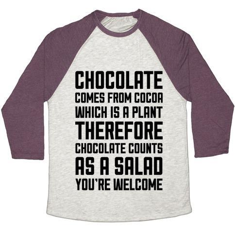 Virgin Teez  Baseball Tee Unisex Tri-Blend Baseball Tee / small / Oatmeal / Maroon CHOCOLATE SALAD UNISEX TRI-BLEND BASEBALL TEE