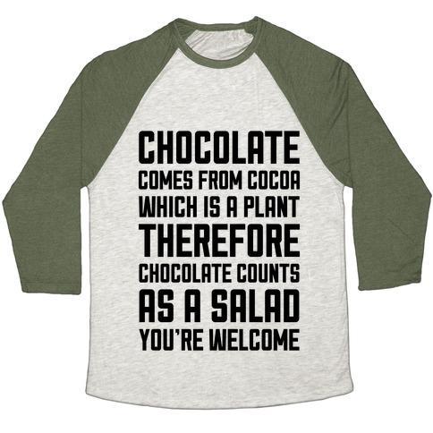 Virgin Teez  Baseball Tee Unisex Tri-Blend Baseball Tee / small / Oatmeal / Moss CHOCOLATE SALAD UNISEX TRI-BLEND BASEBALL TEE