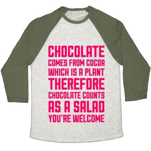 Virgin Teez  Baseball Tee Unisex Tri-Blend Baseball Tee / small / Oatmeal / Moss CHOCOLATE SALAD UNISEX TRI-BLEND BASEBALL TEE