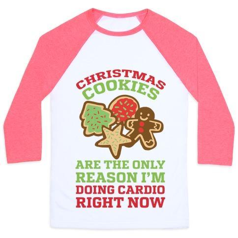 Virgin Teez  Baseball Tee Unisex Classic Baseball Tee / x-small / White/Neon Pink CHRISTMAS COOKIES ARE THE ONLY REASON I'M DOING CARDIO RIGHT NOW UNISEX CLASSIC BASEBALL TEE