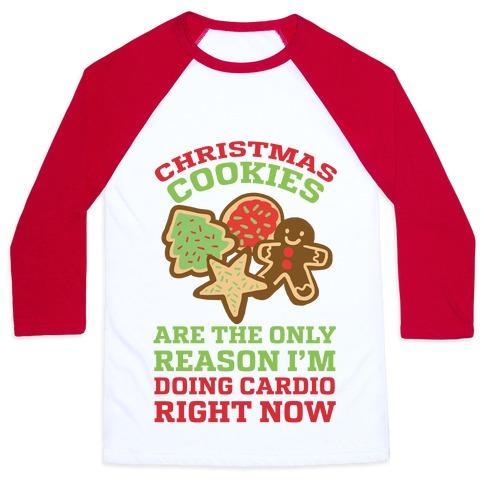 Virgin Teez  Baseball Tee Unisex Classic Baseball Tee / x-small / White/Red CHRISTMAS COOKIES ARE THE ONLY REASON I'M DOING CARDIO RIGHT NOW UNISEX CLASSIC BASEBALL TEE