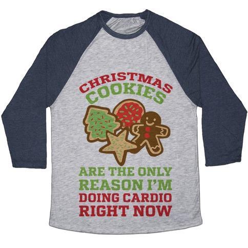 Virgin Teez  Baseball Tee Unisex Tri-Blend Baseball Tee / small / Athletic Gray / Navy CHRISTMAS COOKIES ARE THE ONLY REASON I'M DOING CARDIO RIGHT NOW UNISEX TRI-BLEND BASEBALL TEE