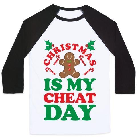 Virgin Teez  Baseball Tee Unisex Classic Baseball Tee / x-small / White/Black CHRISTMAS IS MY CHEAT DAY UNISEX CLASSIC BASEBALL TEE