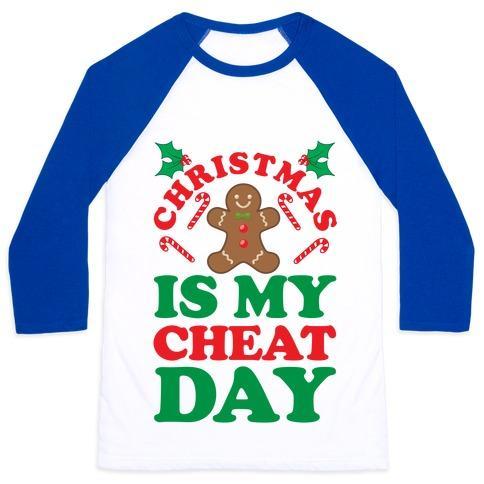 Virgin Teez  Baseball Tee Unisex Classic Baseball Tee / x-small / White/Blue CHRISTMAS IS MY CHEAT DAY UNISEX CLASSIC BASEBALL TEE
