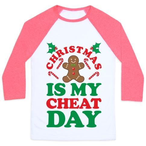 Virgin Teez  Baseball Tee Unisex Classic Baseball Tee / x-small / White/Neon Pink CHRISTMAS IS MY CHEAT DAY UNISEX CLASSIC BASEBALL TEE