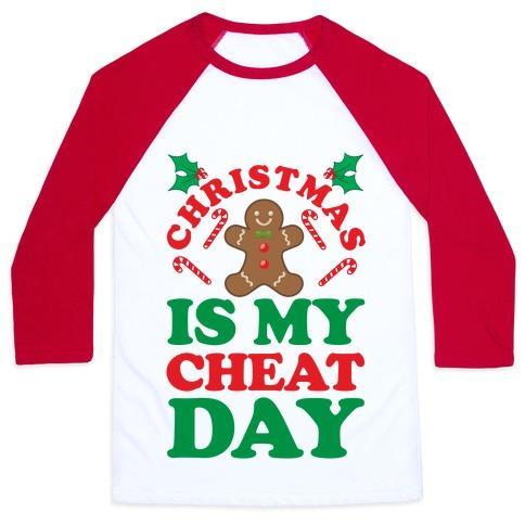 Virgin Teez  Baseball Tee Unisex Classic Baseball Tee / x-small / White/Red CHRISTMAS IS MY CHEAT DAY UNISEX CLASSIC BASEBALL TEE