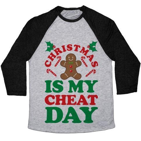 Virgin Teez  Baseball Tee Unisex Tri-Blend Baseball Tee / small / Athletic Gray / Black CHRISTMAS IS MY CHEAT DAY UNISEX TRI-BLEND BASEBALL TEE
