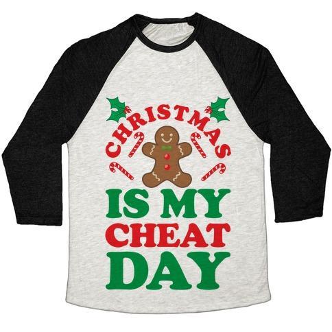 Virgin Teez  Baseball Tee Unisex Tri-Blend Baseball Tee / small / Oatmeal / Black CHRISTMAS IS MY CHEAT DAY UNISEX TRI-BLEND BASEBALL TEE
