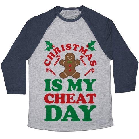 Virgin Teez  Baseball Tee Unisex Tri-Blend Baseball Tee / small / Athletic Gray / Navy CHRISTMAS IS MY CHEAT DAY UNISEX TRI-BLEND BASEBALL TEE