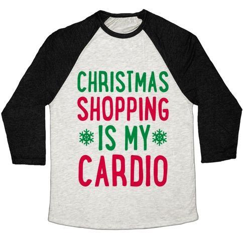 Virgin Teez  Baseball Tee Unisex Tri-Blend Baseball Tee / small / Oatmeal / Black CHRISTMAS SHOPPING IS MY CARDIO UNISEX TRI-BLEND BASEBALL TEE