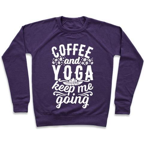 Virgin Teez  Pullover Crewneck Sweatshirt / x-small / Purple COFFEE AND YOGA KEEP ME GOING CREWNECK SWEATSHIRT