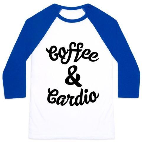 Virgin Teez  Baseball Tee Unisex Classic Baseball Tee / x-small / White/Blue COFFEE & CARDIO UNISEX CLASSIC BASEBALL TEE