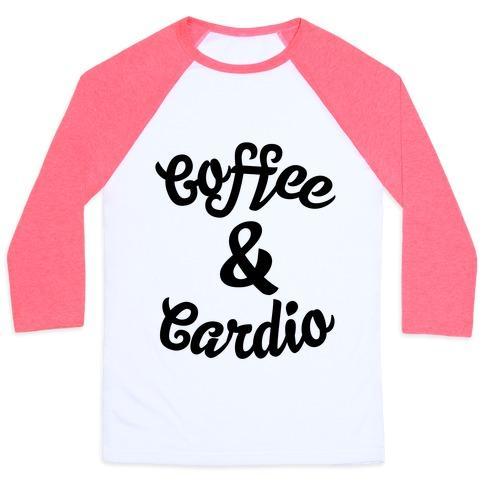 Virgin Teez  Baseball Tee Unisex Classic Baseball Tee / x-small / White/Neon Pink COFFEE & CARDIO UNISEX CLASSIC BASEBALL TEE
