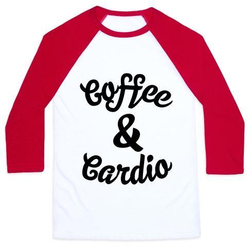 Virgin Teez  Baseball Tee Unisex Classic Baseball Tee / x-small / White/Red COFFEE & CARDIO UNISEX CLASSIC BASEBALL TEE