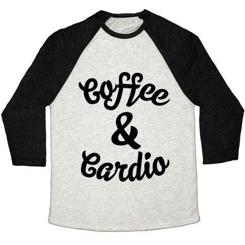 Virgin Teez  Baseball Tee Unisex Tri-Blend Baseball Tee / small / Oatmeal / Black COFFEE & CARDIO UNISEX TRI-BLEND BASEBALL TEE