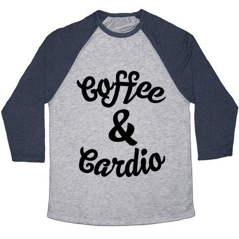 Virgin Teez  Baseball Tee Unisex Tri-Blend Baseball Tee / small / Athletic Gray / Navy COFFEE & CARDIO UNISEX TRI-BLEND BASEBALL TEE