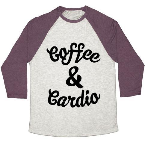 Virgin Teez  Baseball Tee Unisex Tri-Blend Baseball Tee / small / Oatmeal / Maroon COFFEE & CARDIO UNISEX TRI-BLEND BASEBALL TEE