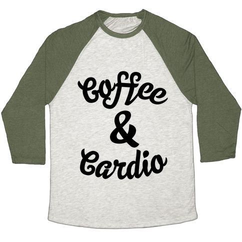 Virgin Teez  Baseball Tee Unisex Tri-Blend Baseball Tee / small / Oatmeal / Moss COFFEE & CARDIO UNISEX TRI-BLEND BASEBALL TEE
