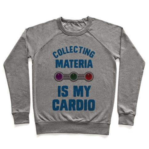 Virgin Teez  Pullover Crewneck Sweatshirt / x-small / Heathered Gray COLLECTING MATERIA IS MY CARDIO CREWNECK SWEATSHIRT