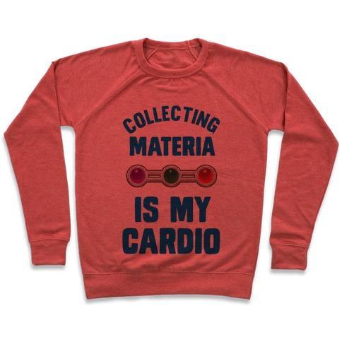 Virgin Teez  Pullover Crewneck Sweatshirt / x-small / Heathered Red COLLECTING MATERIA IS MY CARDIO CREWNECK SWEATSHIRT