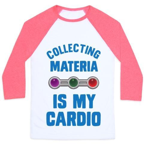 Virgin Teez  Baseball Tee Unisex Classic Baseball Tee / x-small / White/Neon Pink COLLECTING MATERIA IS MY CARDIO UNISEX CLASSIC BASEBALL TEE