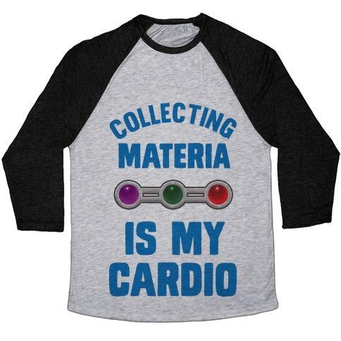 Virgin Teez  Baseball Tee Unisex Tri-Blend Baseball Tee / small / Athletic Gray / Black COLLECTING MATERIA IS MY CARDIO UNISEX TRI-BLEND BASEBALL TEE