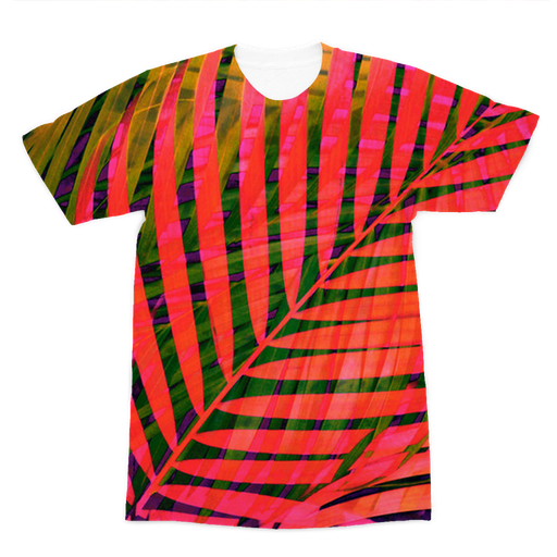 VIRGIN TEEZ Sublimation T-shirt XS COLORFUL TROPICAL LEAVES no4 Premium Sublimation Adult T-Shirt