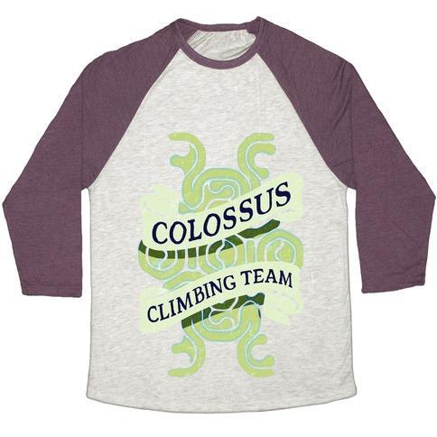 Virgin Teez  Baseball Tee Unisex Tri-Blend Baseball Tee / small / Oatmeal / Maroon COLOSSUS CLIMBING TEAM UNISEX TRI-BLEND BASEBALL TEE