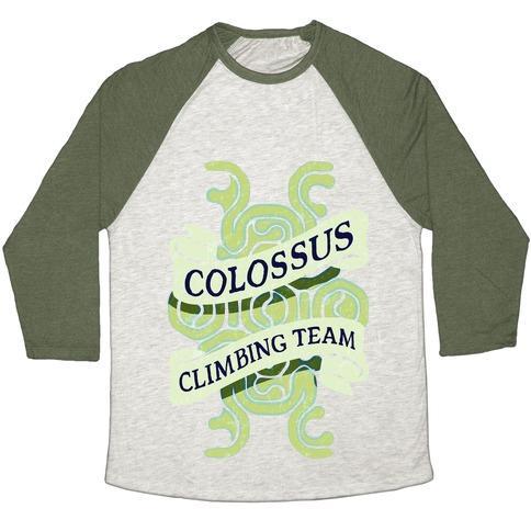 Virgin Teez  Baseball Tee Unisex Tri-Blend Baseball Tee / small / Oatmeal / Moss COLOSSUS CLIMBING TEAM UNISEX TRI-BLEND BASEBALL TEE