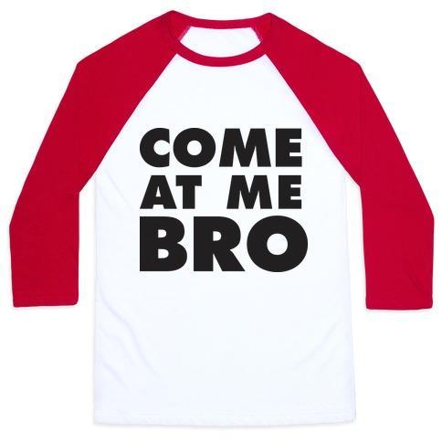 Virgin Teez  Baseball Tee Unisex Classic Baseball Tee / x-small / White/Red COME AT ME BRO (TANK) UNISEX CLASSIC BASEBALL TEE