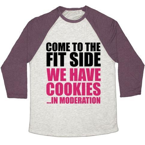 Virgin Teez  Baseball Tee Unisex Tri-Blend Baseball Tee / small / Oatmeal / Maroon COME TO THE FIT SIDE UNISEX TRI-BLEND BASEBALL TEE