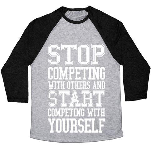 Virgin Teez  Baseball Tee Unisex Tri-Blend Baseball Tee / small / Athletic Gray / Black COMPETE WITH YOURSELF UNISEX TRI-BLEND BASEBALL TEE