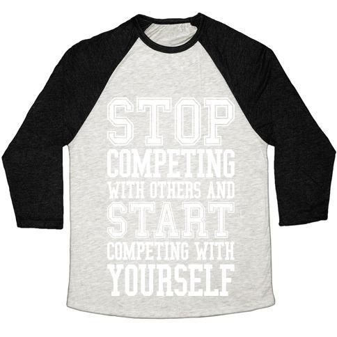 Virgin Teez  Baseball Tee Unisex Tri-Blend Baseball Tee / small / Oatmeal / Black COMPETE WITH YOURSELF UNISEX TRI-BLEND BASEBALL TEE